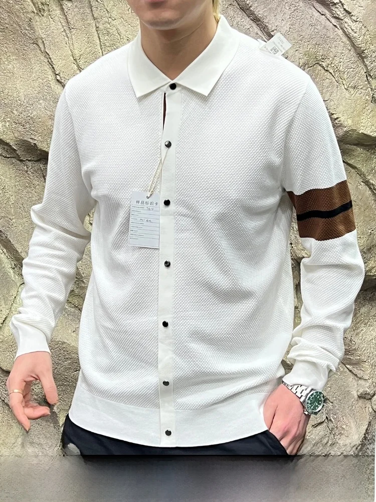 

Italian Sle Knitted Sweater Men's Faionable Turn-down Collar Camere Soft Floral Patterned Long Sve Breathable Spring...