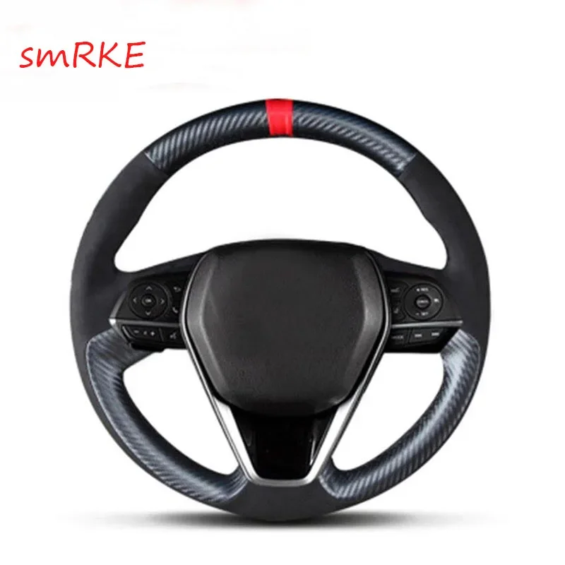 

DIY Hand Sewing Carbon Fiber Black Suede Leather Steering Wheel Cover for Toyota Camry 2018-22