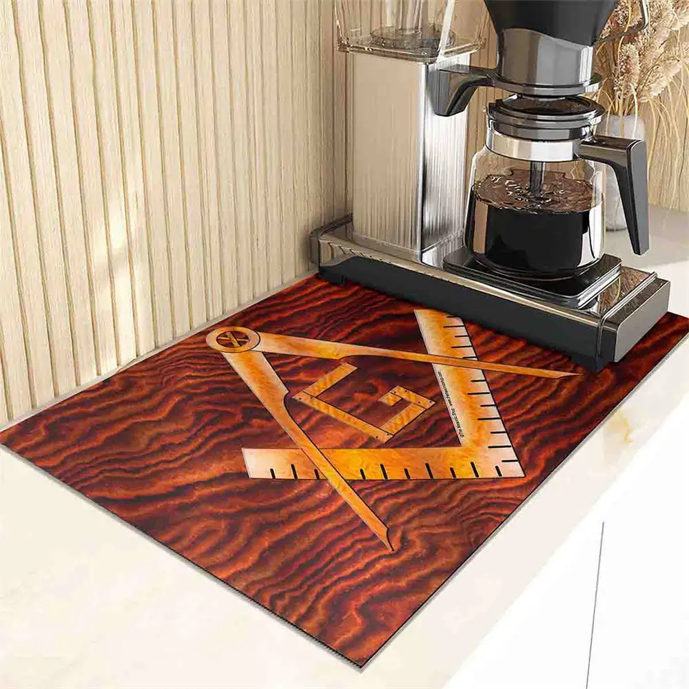 Masonic Print Coffee Machine Drain Mat Cottage Kitchen Countertop Absorbent Mat Dry Non-slip Bar Table Washable Drain Pad