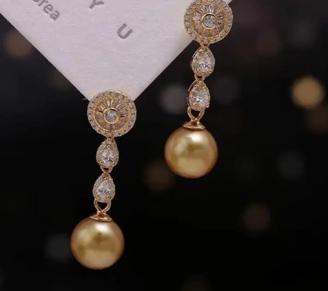 

Gorgeous Pearl Earrings AAA8-9mm 9-10mm 10-11mm Natural South Sea Gold Pearl Pendant Earrings 925s