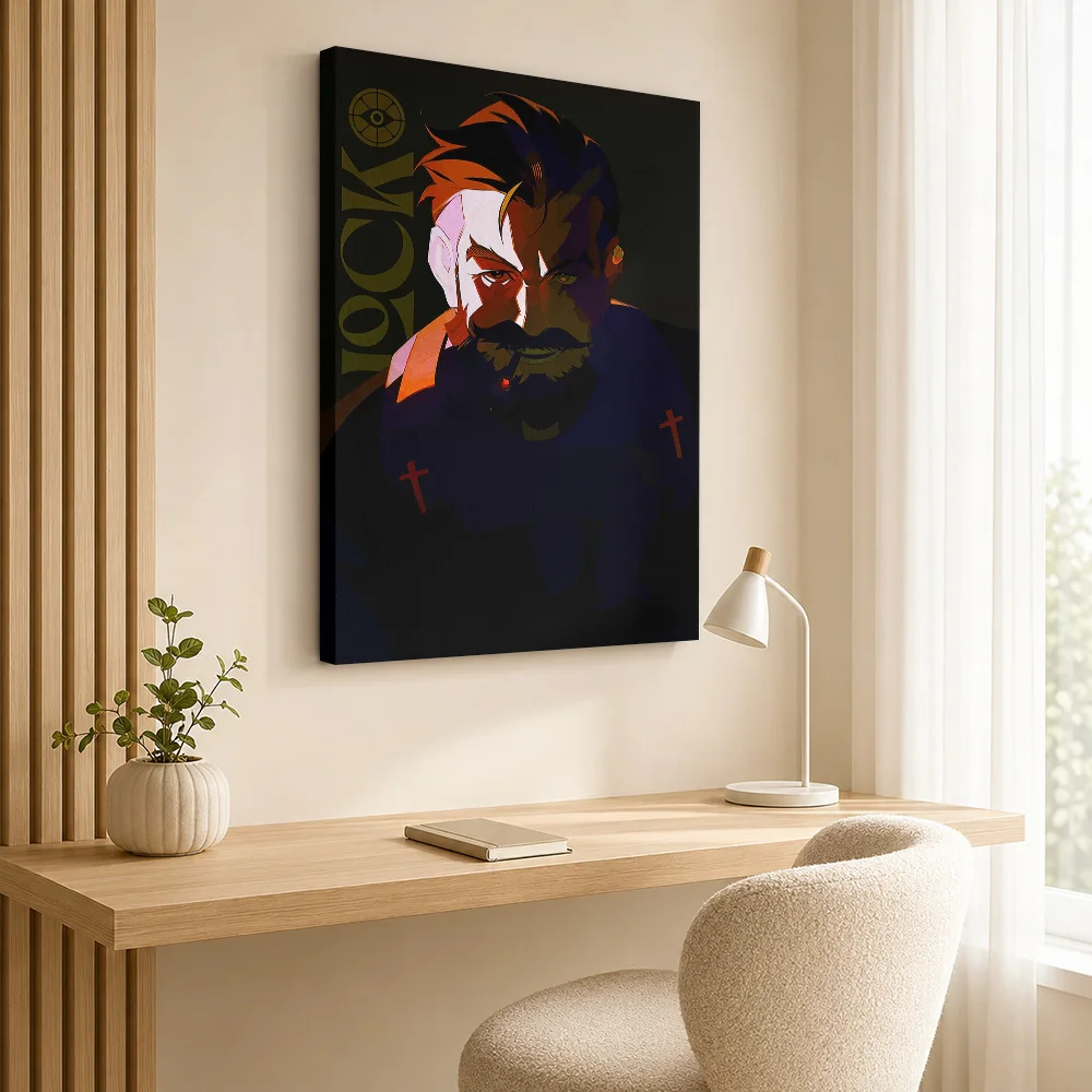 Deadlock Man with Mustache Smoking Canvas Painting Poster Personalized Gaming Anime Wall Art for Game Room Decor Ready to Hang