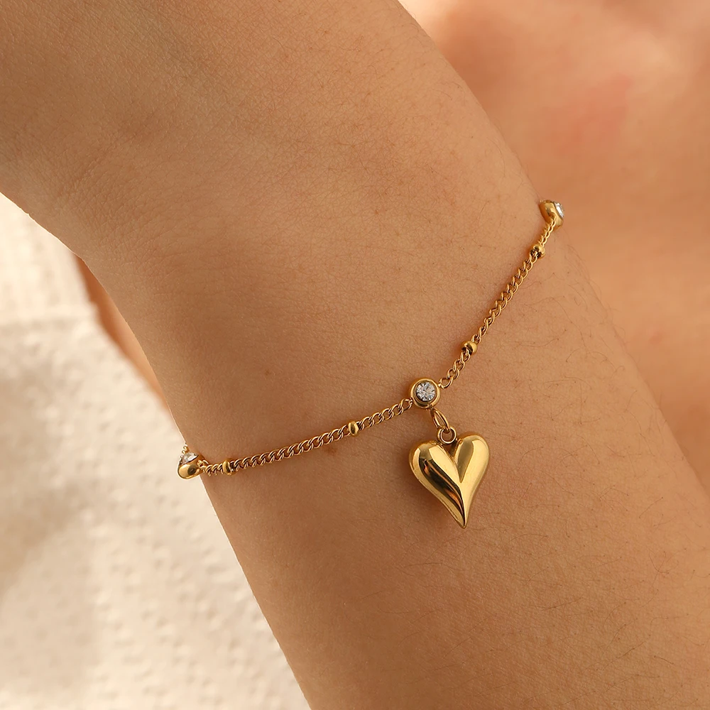 316L Edelstahl Zirkon Inlay Einfache Herzförmige Charm Armband Frauen Minimalistischen Romantik Party Schmuck Geschenke
