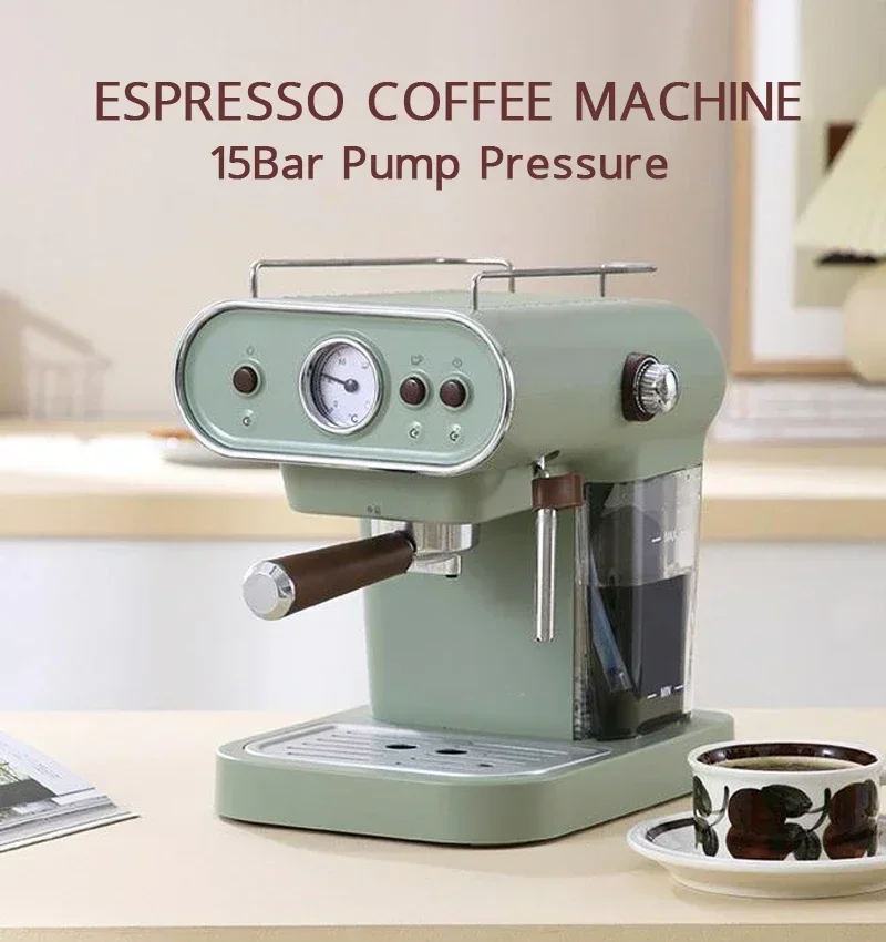ماكينة صنع القهوة الكهربائية الإيطالية الرجعية ماكينة الاسبريسو نوع المضخة شبه الأوتوماتيكية مع رغوة الحليب البخارية 1050 واط للكابتشينو
