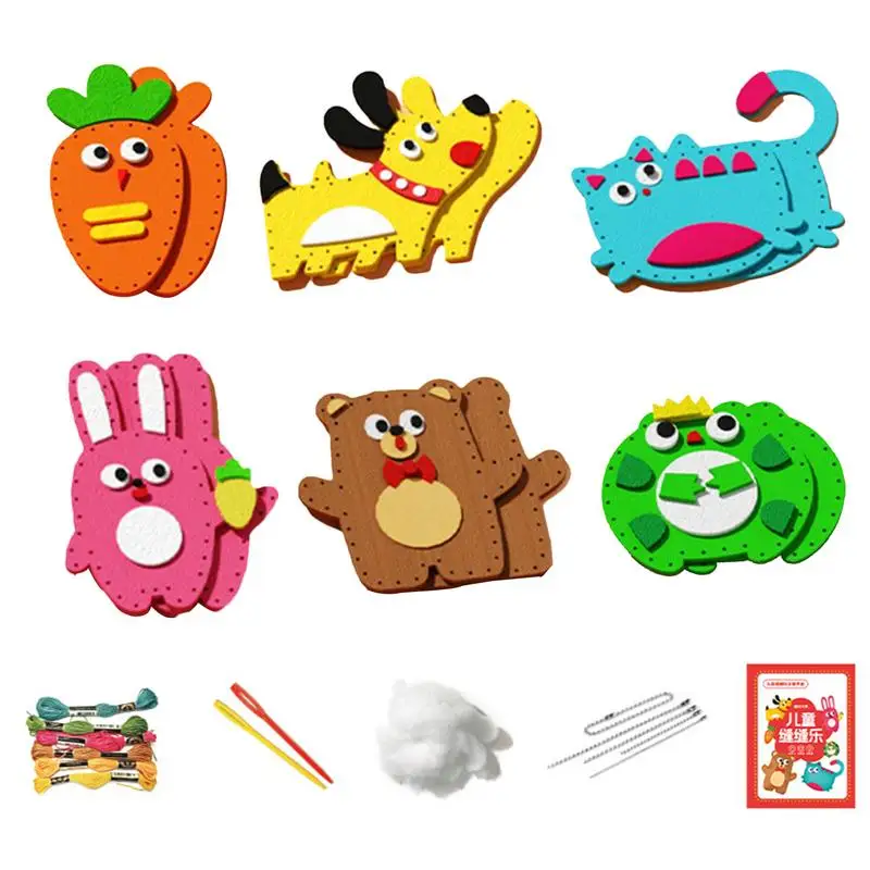 Jouets artisanaux en feutre pour enfants, poupées d'animaux en peluche, ensemble de couture, porte-clés fait main, ornements, 6 pièces par lot