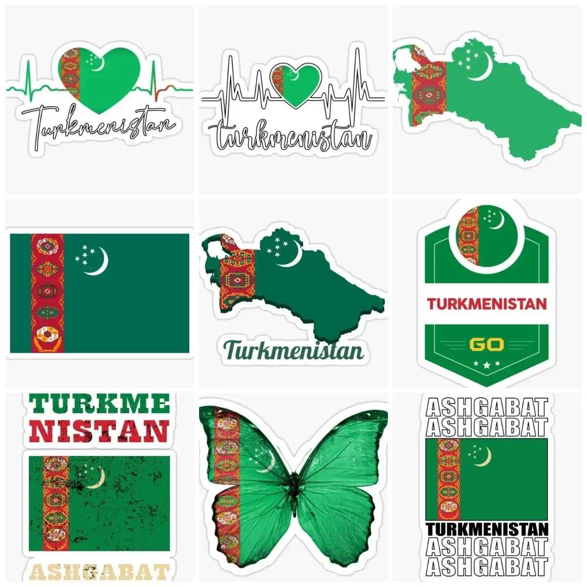 

Turkmenistan Flag Map Creative Sticker Wall Room Truck Window Laptop Camper Van Car Woto Glass Camper Helmet Decal Customizable