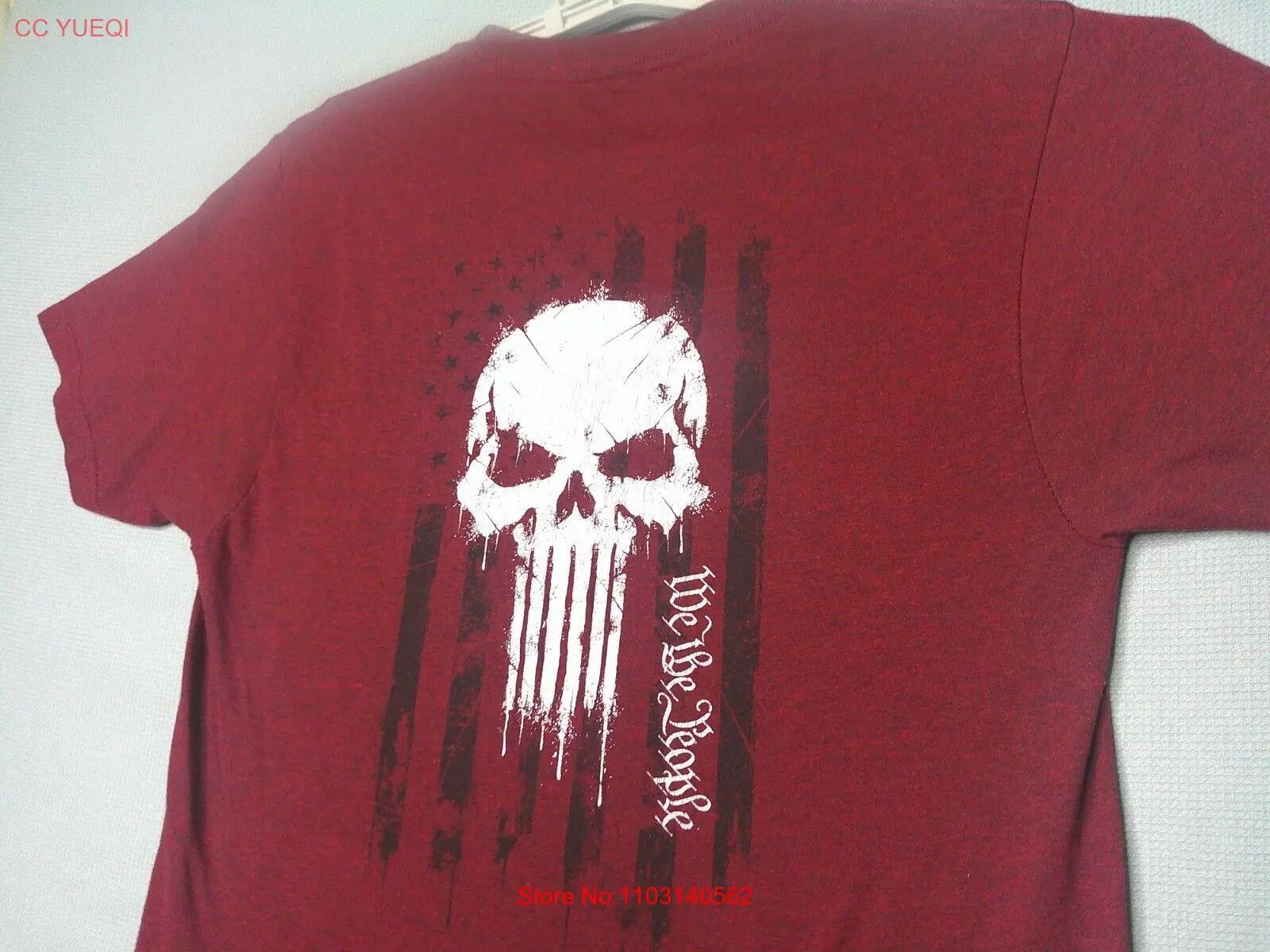 Howitzer Patriot T-Shirt Mens Small Burgundy Skull We The People American Flag