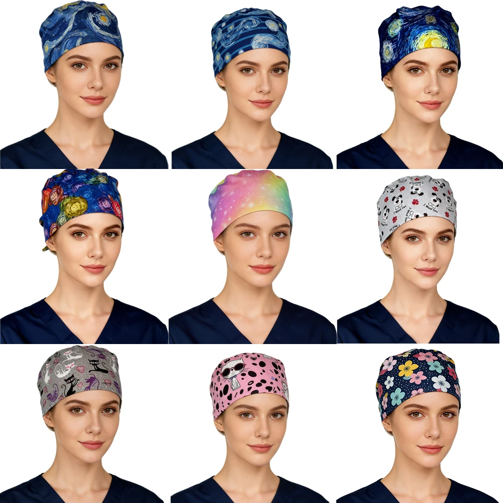 

Unisex Van Gogh's oil painting Surgical Cap 100%Cotton Women Men Operating Room Nursing Hat Hospital Dental Medical Scrub Caps