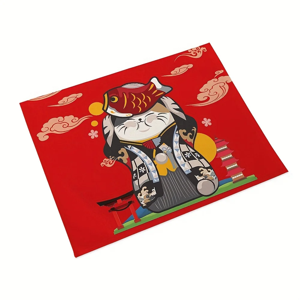 

Lucky Cat Pattern Non-Slip Placemat, Heat-Resistant & Durable, Home Kitchen & Dining Table Mat