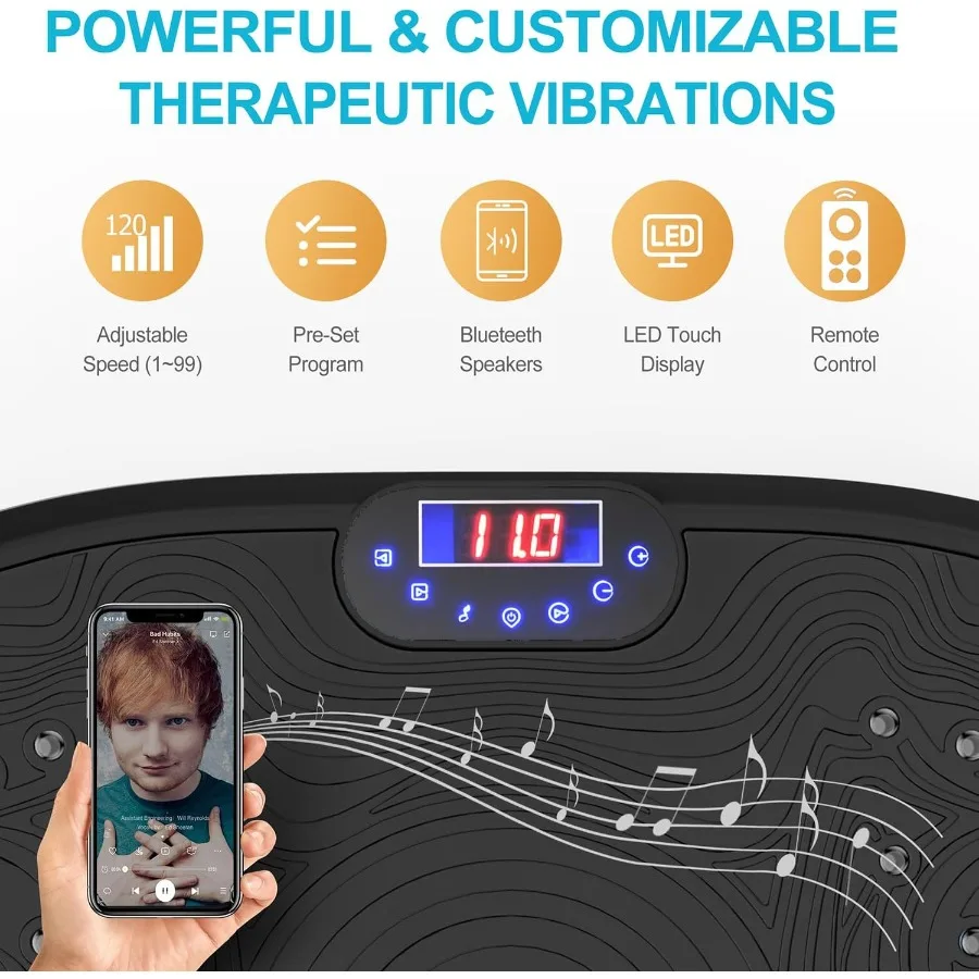 آلة تمرين لوحة الاهتزاز لتمرين الجسم بالكامل: منصة اللياقة البدنية الاهتزازية القوية مع لوحة تمرين مصممة للوزن