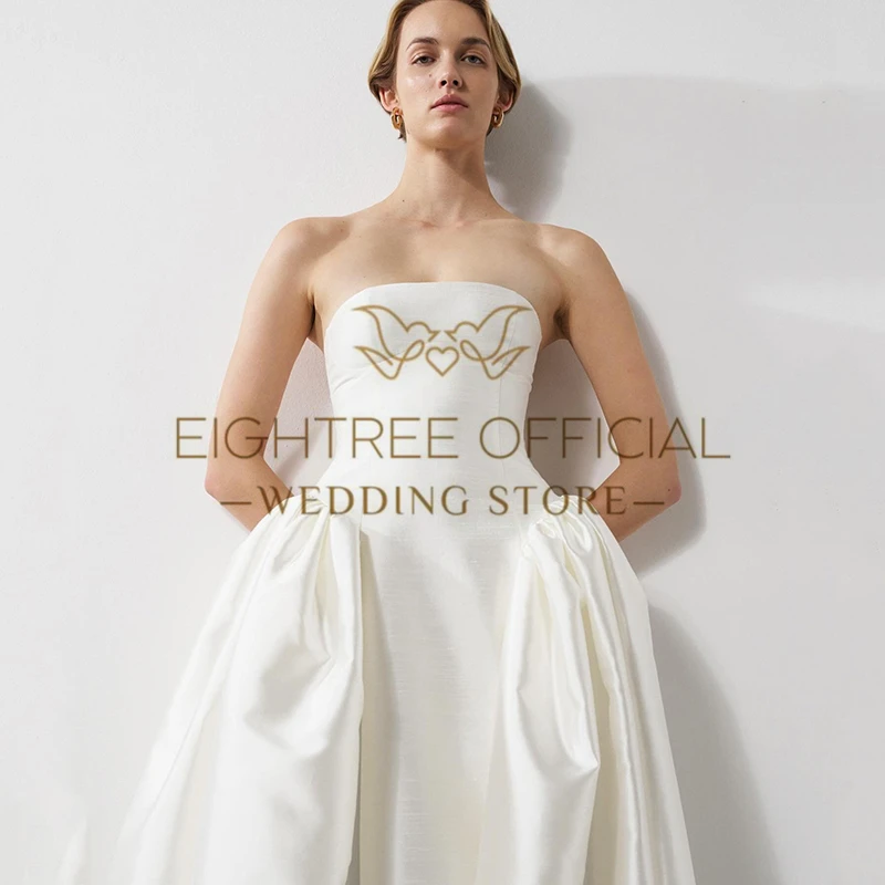 Eightree 2025 White Mermaid Wedding Dresses Strapless Sleeveless Satin Bridal Dress Formal Maxi Wedding Prom Gowns Customized