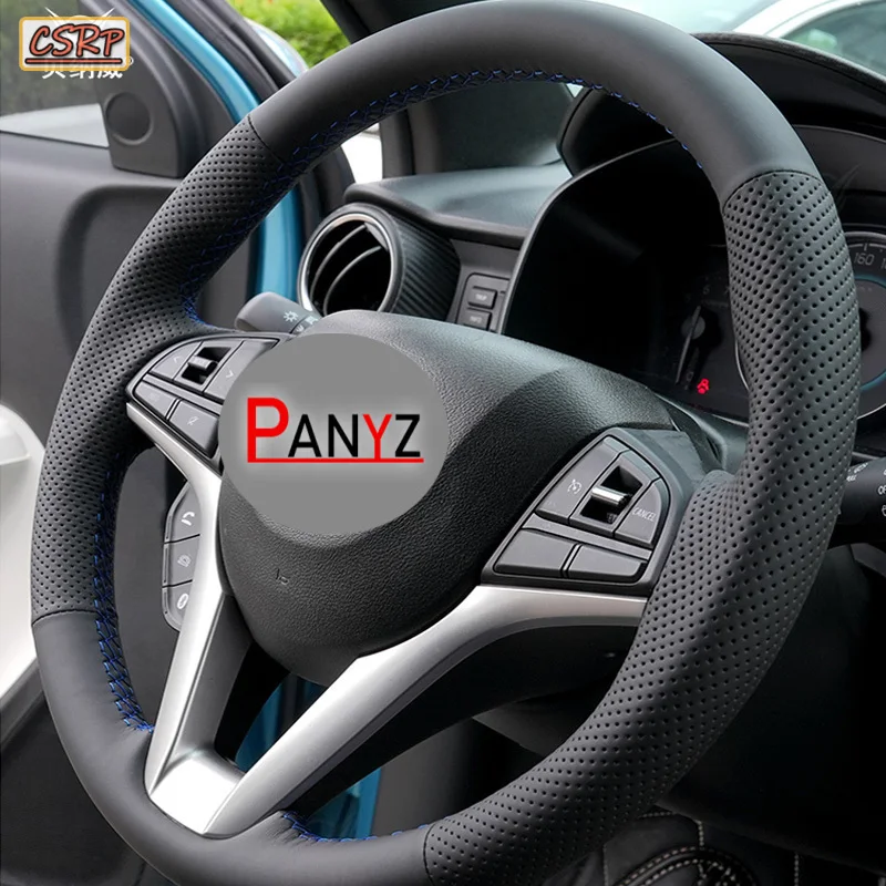 Hand-Stitch Steering Wheel Cover for Suzuki Ignis 2019-2023 Non-Slip Microfiber Napa Leather Braid Steering Wheel Cover Wrap