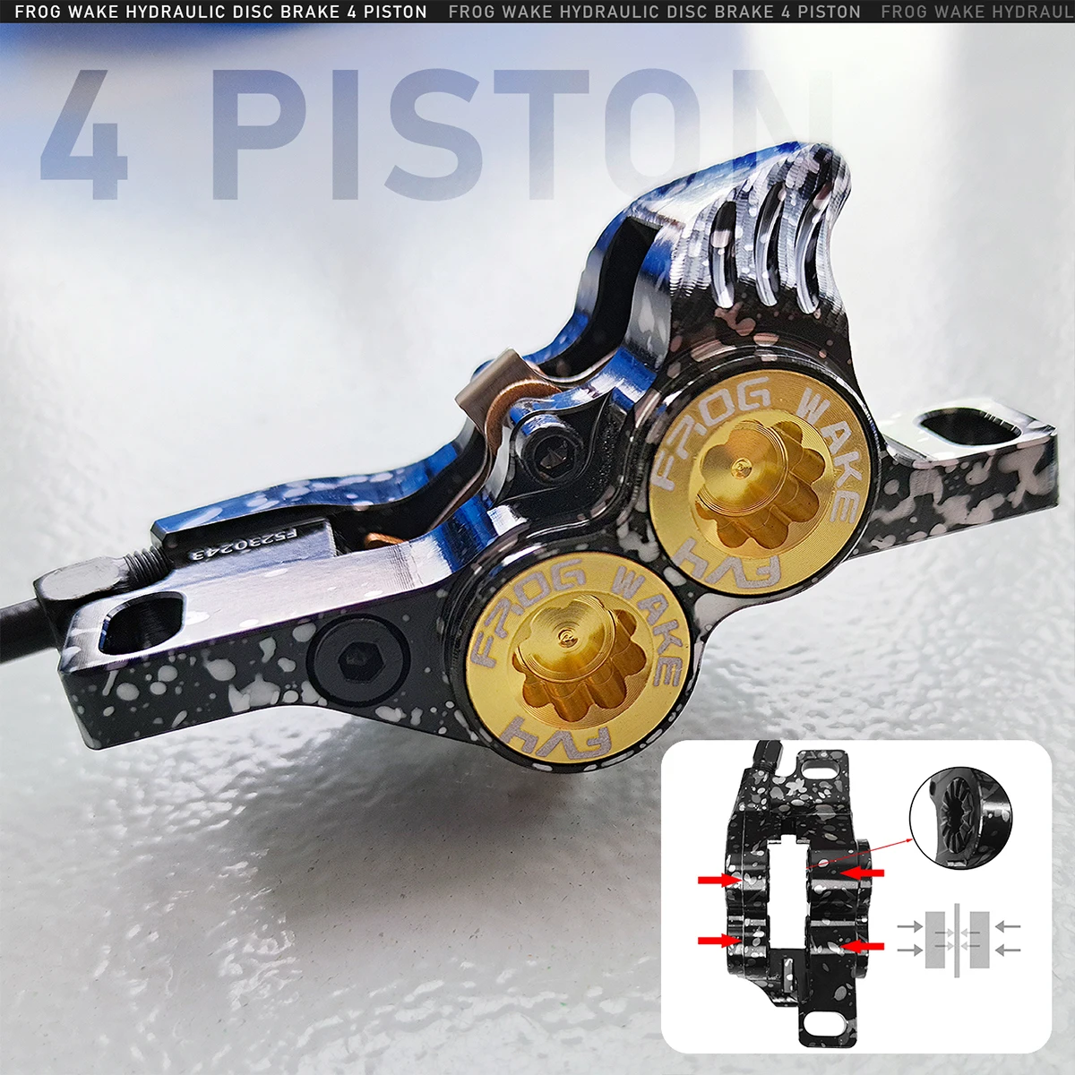 Frog Wake FV4-L Mountainbike-Hydraulik-Scheibenbremsen-Set mit 180 mm Rotoren, Aluminium, 4 Kolben, Öldruck-Bremssättel, Radialhebel – Detail 3