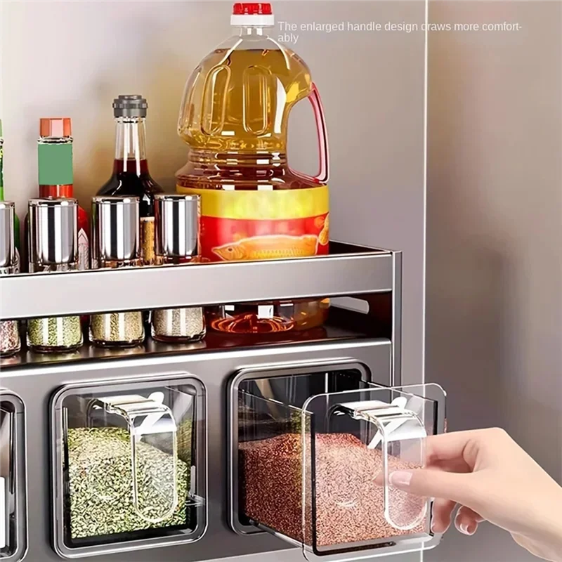 B84B-Spice Shelf Box Multifunctional Wall Mounted Kitchen Storage Organizer Stainless Steel De Cocina Shelf Jar