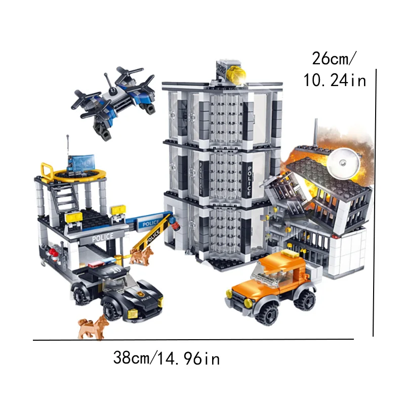 Forma de edifício policial em bloco de 1000 blocos, carro de polícia urbano preto, blocos de carro, decoração de construção de polícia em bloco, conjunto de blocos, Natal leste