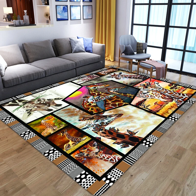 Cartoon Animal Giraffe 3D Carpets for Living Room Bedroom Bedside Sofa Home Decoration Non-slip Area Rugs Soft Flannel Floor Mat