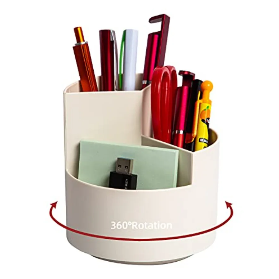 Desk Pencil Pen Holder, 3 Slots 360-Degree Spinning Organizers, Desktop Storage Stationery Supplies, Cute Cup Pot for Office, S