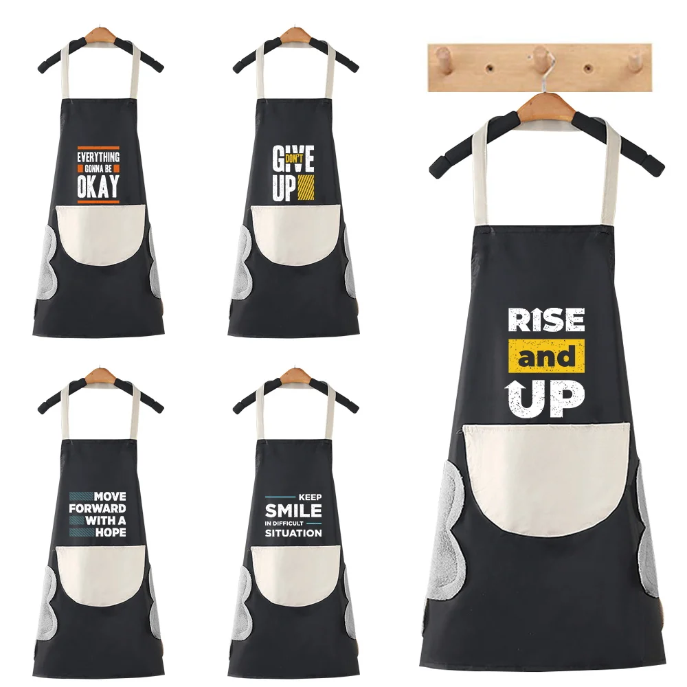 

Fashion Canvas Apron Home Kitchen Gardening Work Dress Women's Kitchen Restaurant Work Apron Phrase Pattern with Pockets