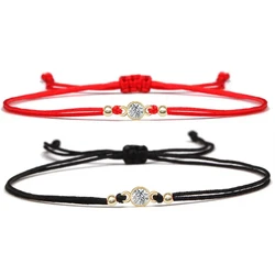 Mini Round Cubic Zirconia Stone Red String Bracelet for Women Girl Handmade Simple CZ Charm Bracelet Fashion Adjustable Jewelry