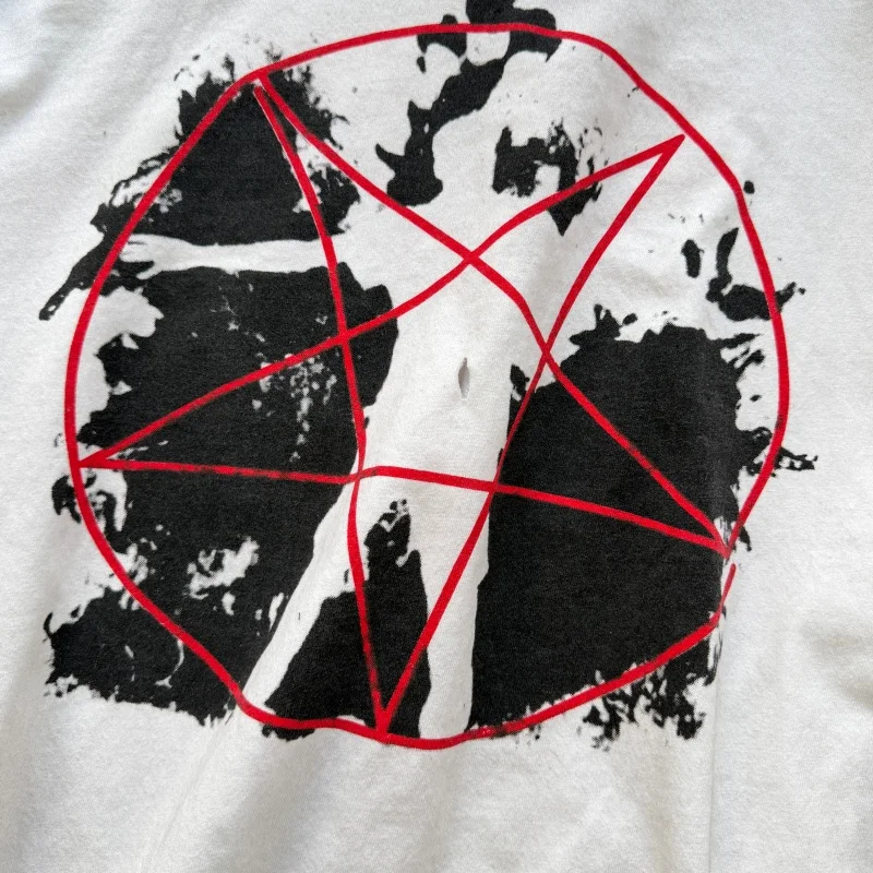 Latest Hip-Hop Voice of the Devil Hand-drawn Ink Wash Handmade Distressed Fall Loose-fit Vintage Long-sleeve T-shirt