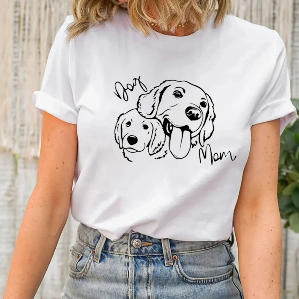 Golden Mom Tshirt Women Vintage Golden Retrievers Animal Print Graphic White Short Sleeve T Shirt Summer Top Pet Dog Lover Gift