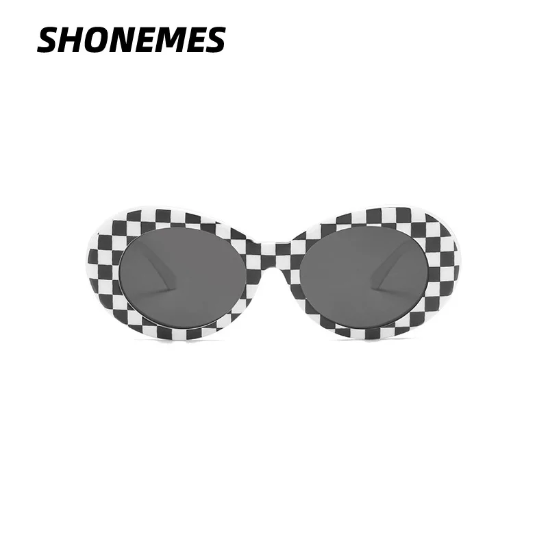 SHONEMES Vintage czarne okulary przeciwsłoneczne w kratę owalne odcienie pikseli zewnętrzne okulary przeciwsłoneczne z ochroną UV białe żółte dla