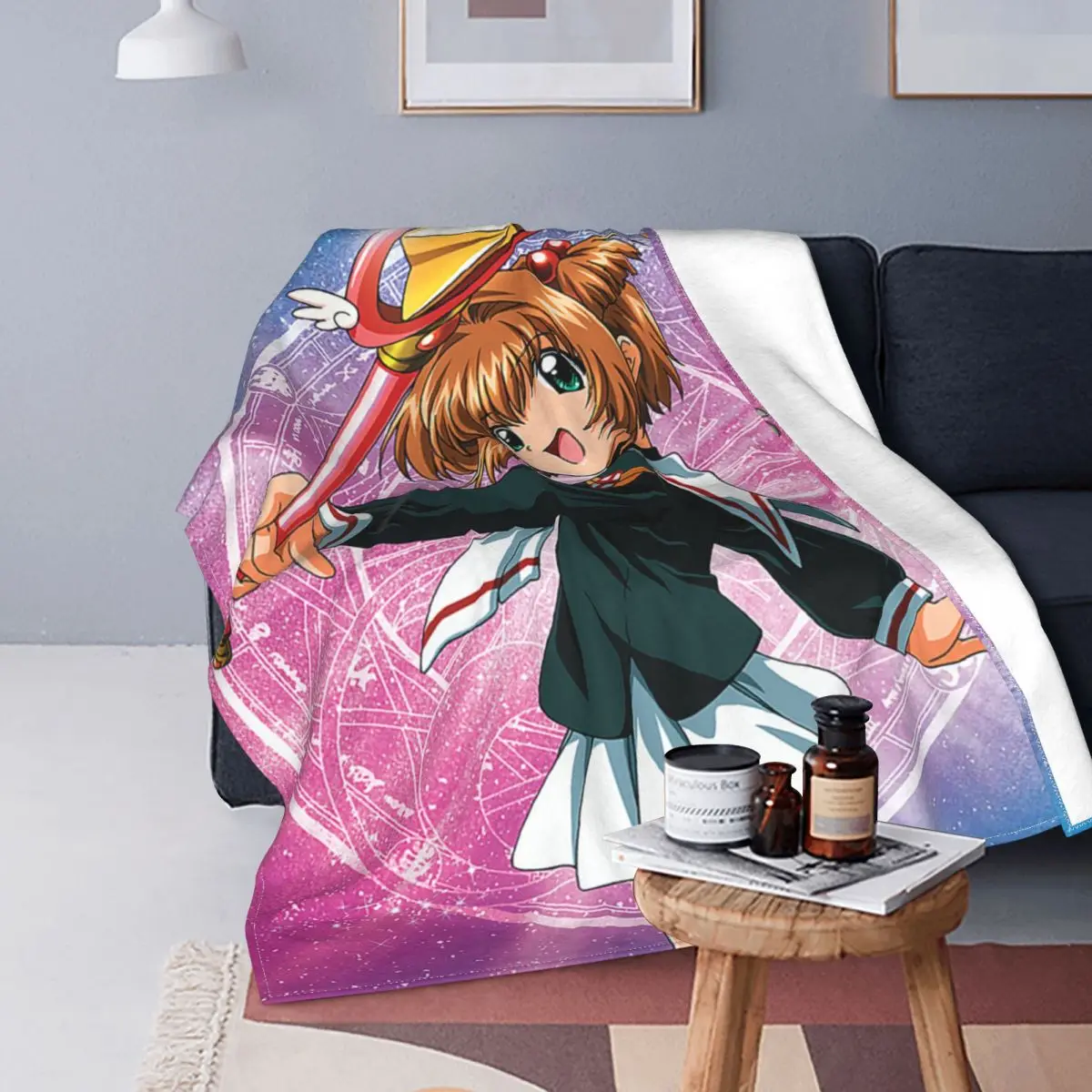 Cute Cardcaptor Sakura Blankets Fleece Printed 3D Cartoon Multi-function Soft Throw Blanket for Sofa Outdoor Quilt