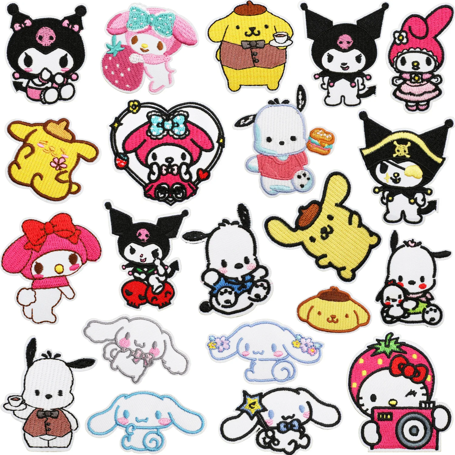 

21Pcs/Set Kuromi Cinnamoroll Pochacco Sanrio Kwaii Applique For Sew Child Clothes Iron on Embroidery Patch Coat Cartoon Sticker