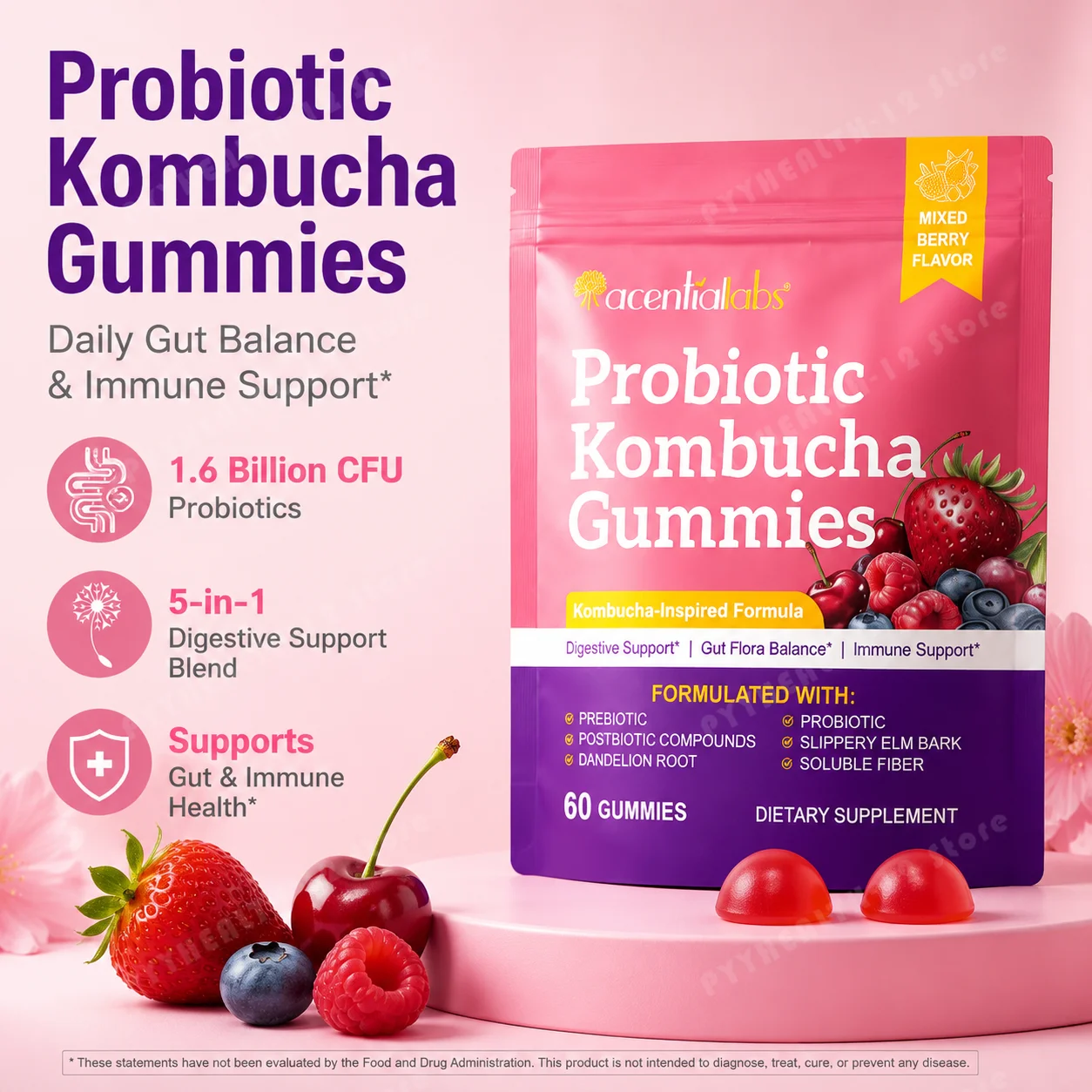 Probiotic Probiotic Kombucha Gummies with Pre & Postbiotics for Digestive Health, Gut Microbiome & Immune Support, Mixed Berry Flavor - Aliexpress Deal