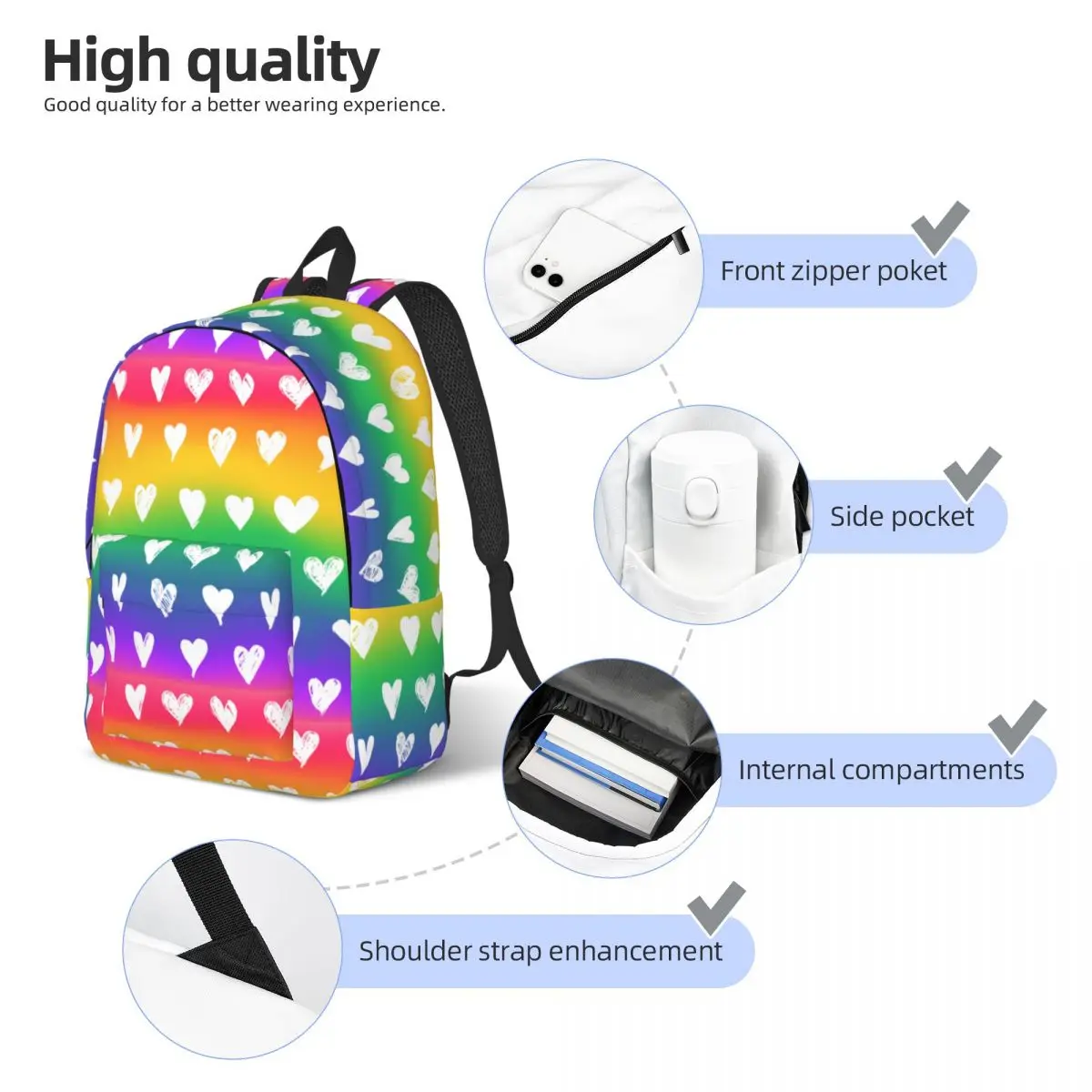 Mochila arco-íris gradiente de orgulho para homens e mulheres bandeira Lgbt, mochila legal para trabalho de estudante, sacos de lona para laptop, 2023