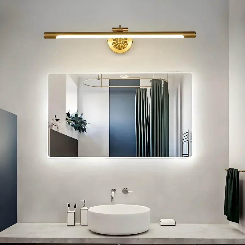 Modern Retro LED Wall Lamp Copper Finish Art Display Mural for Bathroom Bedroom Dressing Vanity Simple European American Style