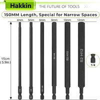 6pcs 150mm 1/4 Inch Hex Head Allen Wrench Drill Bits,Metric 12mm 10mm 8mm 6mm 5mm 4mm, Magnetic Tips Screwdriver Socket Bit Set