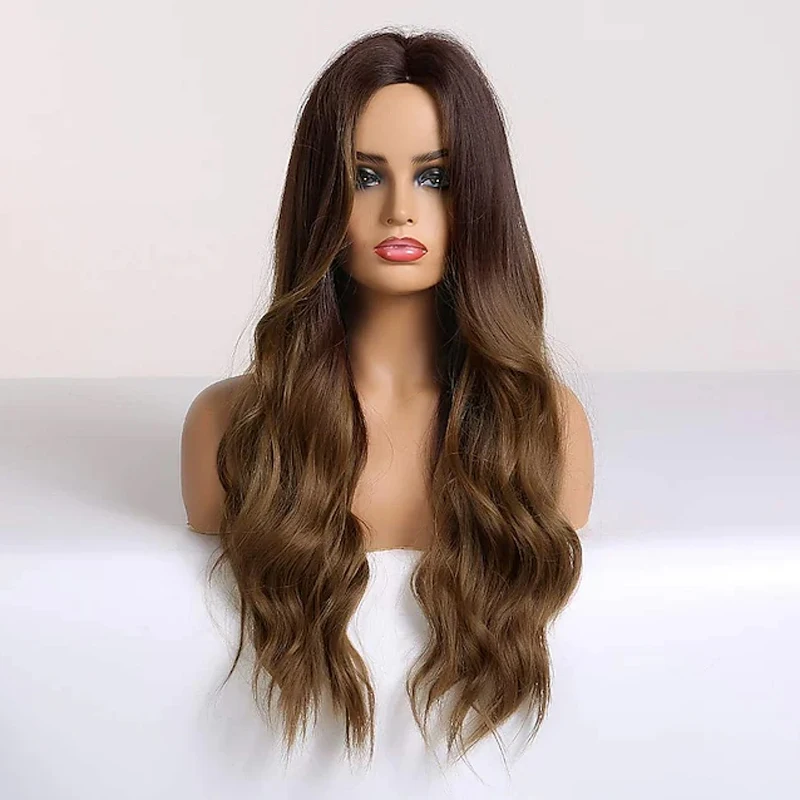 HAIRJOY Ombre Brown  Synthetic Hair Wigs for Women 26 Inch  Long  Wave Middle Part Hair Wig