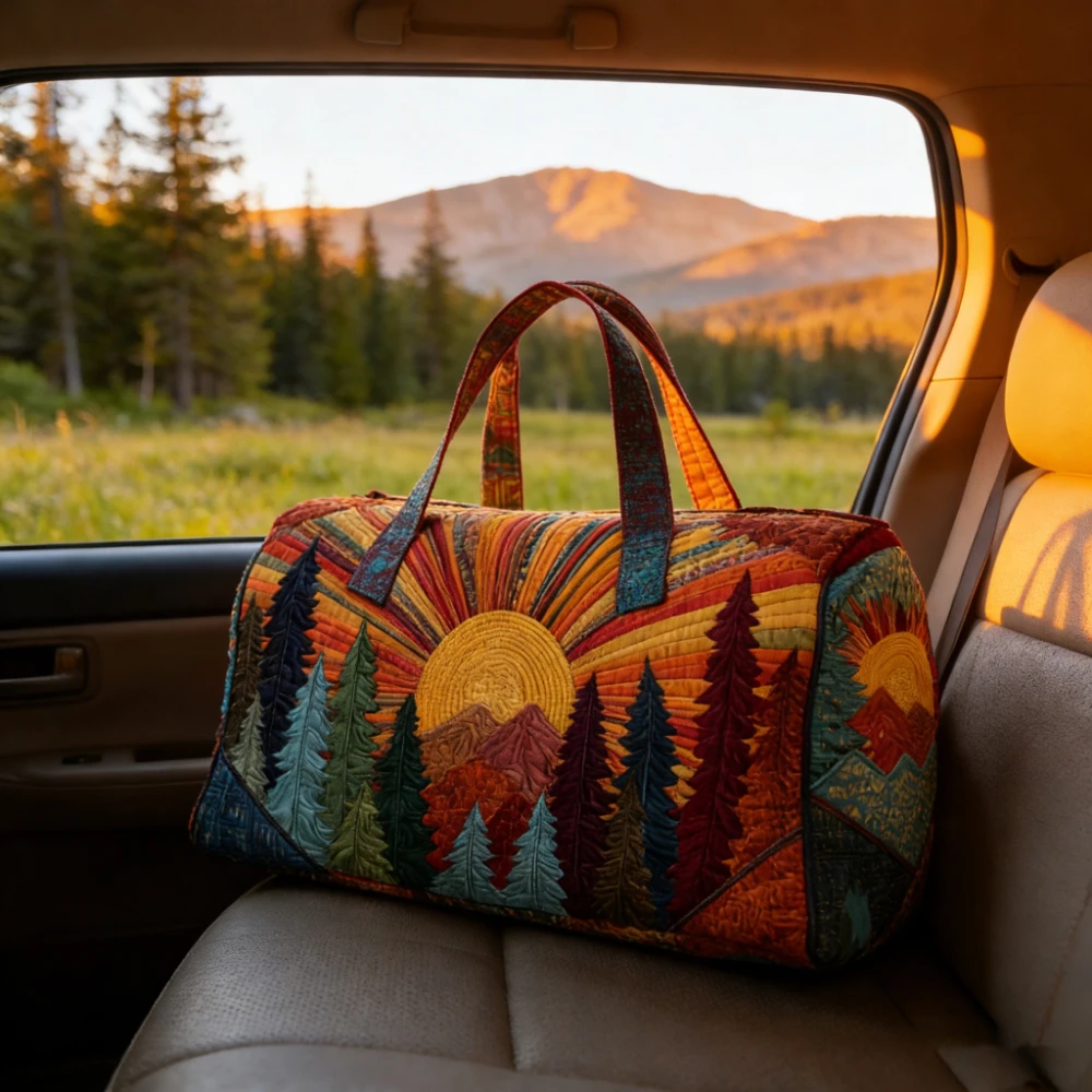 

Сумка для путешествий Sun and Mountain Forest, ручная работа, квилтинг, унисекс, винтажный стиль бохо, для выходных, кемпинга, поездок на природу и активного отдыха