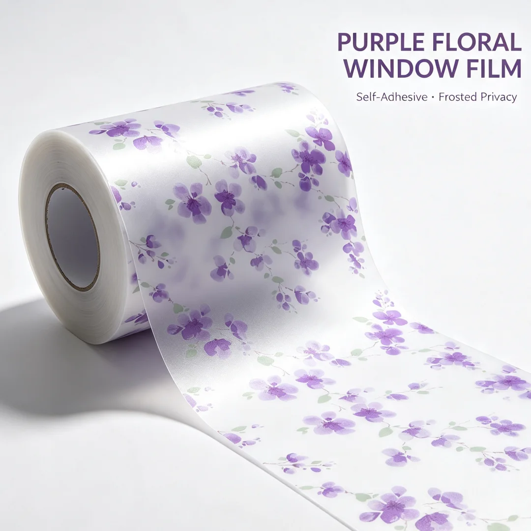Self Adhesive Floral Pattern Window Film, Frosted Privacy Glass Sticker, Anti‑UV Decorative Window Decal for Home Decoration