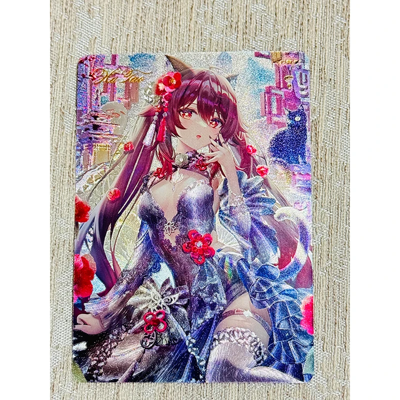 Anime Goddess Story Genshin Impact Coarse Flash Card Hu Tao Beelzebul Kamisato Ayaka Game Collection Birthday Christmas Gifts