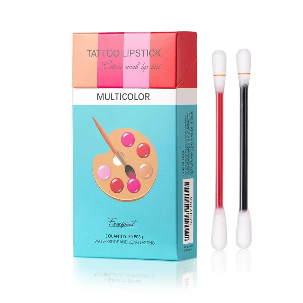 20cs/Set Liquid Lipstick Non-Stick Cigarette Tattoo Cotton Swab Design Waterproof Lip Gloss Moisturizing Portable Korean Makeup