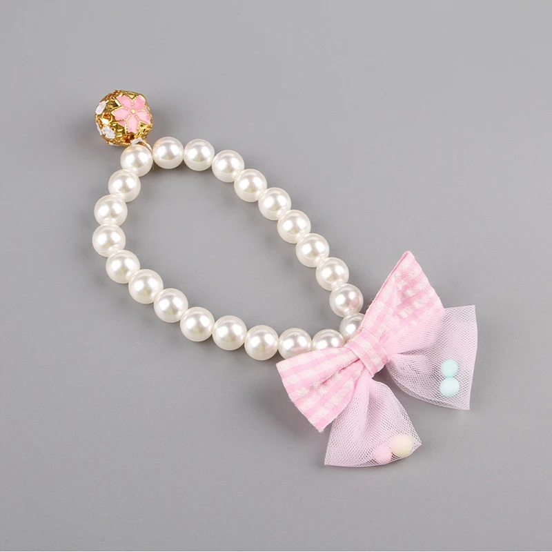 Cat accessories Pet Pearl Necklace Bow Elastic Collar Cat Jewelry Neckband Teddy Small and Medium Dog Neckband