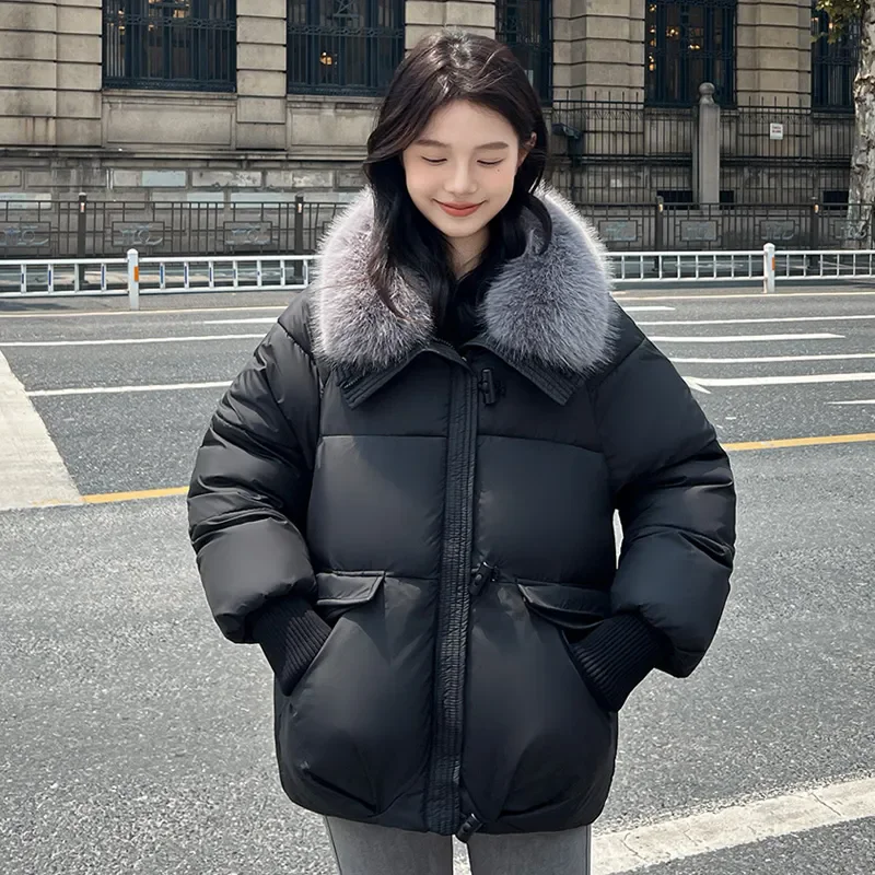 2024 ลงเสื้อแจ็คเก็ตผ้าฝ้ายผู้หญิงขนาดใหญ่คุณภาพสูงFox Fur Collar Warm Coatใหม่แฟชั่นหิมะหนาWindproof Parkasหญิง ﻿