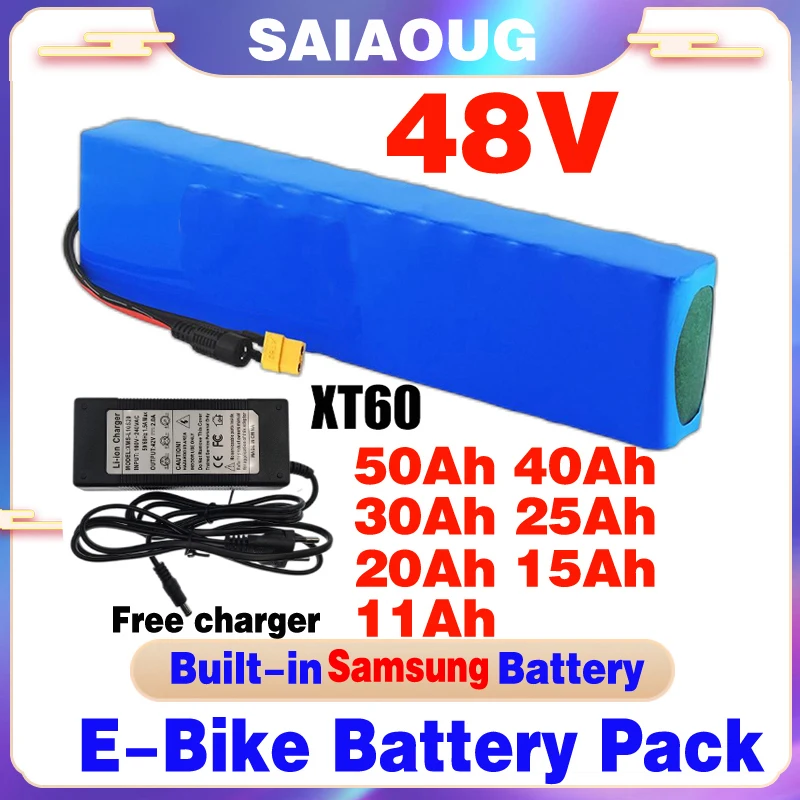 

1000W 48V 50Ah 40Ah 30Ah XT60 48V Lithium ion Battery Pack 30000mah For 54.6v E-bike Electric bicycle Scooter with BMS+charger