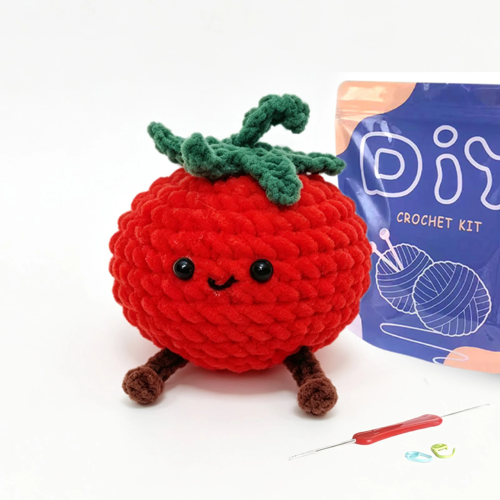 Scrambled Eggs with Tomato Shaped Crochet Material Pack, Complete Amigurumi Supplies Kit with Step-by-Step Teaching Video