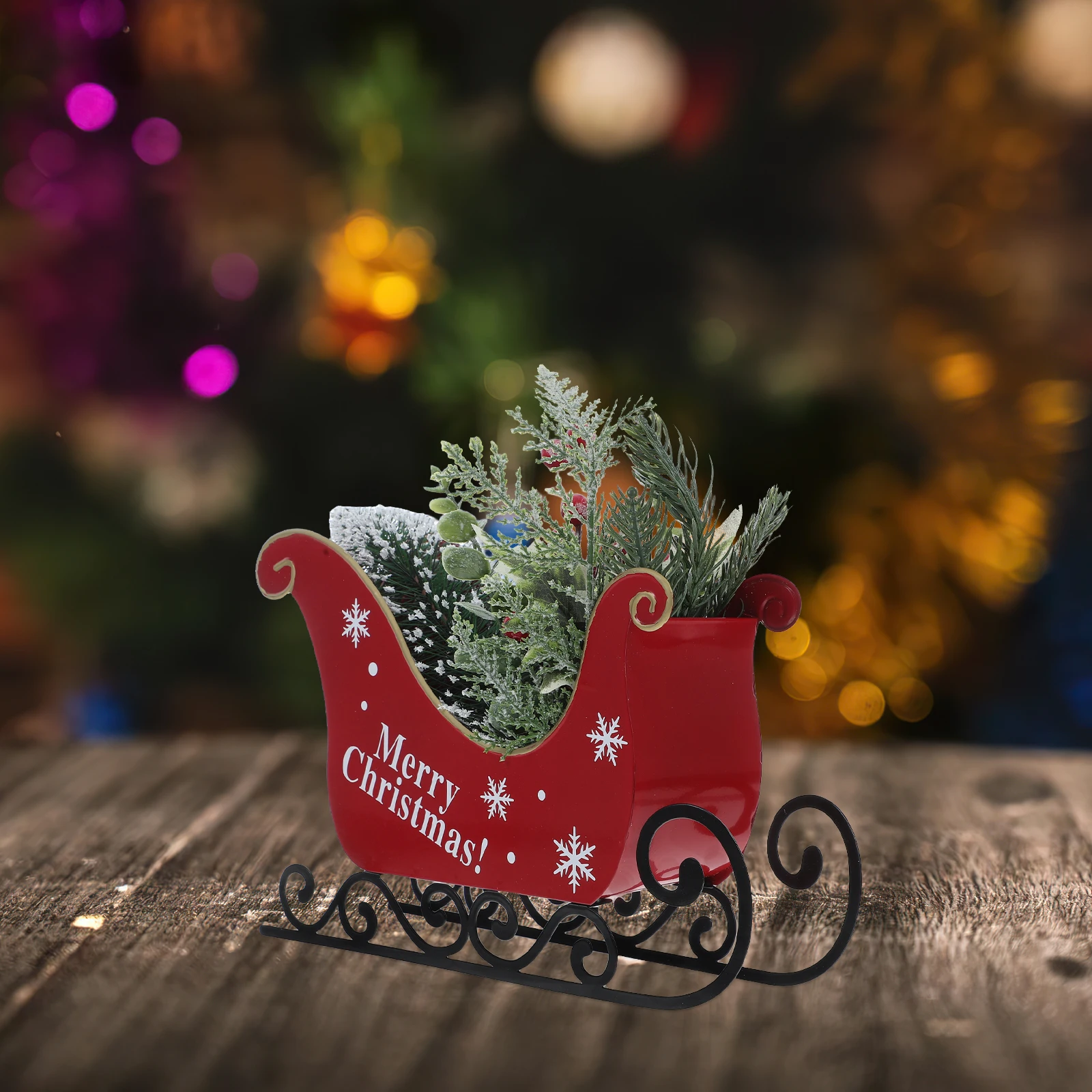 

Wrought Iron Christmas Sleigh Cart Holiday Table Decoration Festive Xmas Ornament Craft Adornment Home Party Accessories
