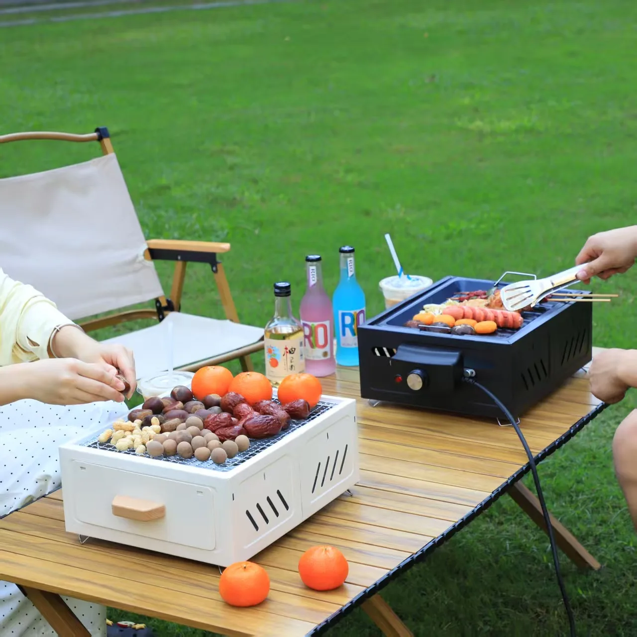 Camping Charcoal Grill, Portable for Home Courtyard, Square Stove for Tea Brewing Around Fire, Easy-to-Clean Drawer Type Grill