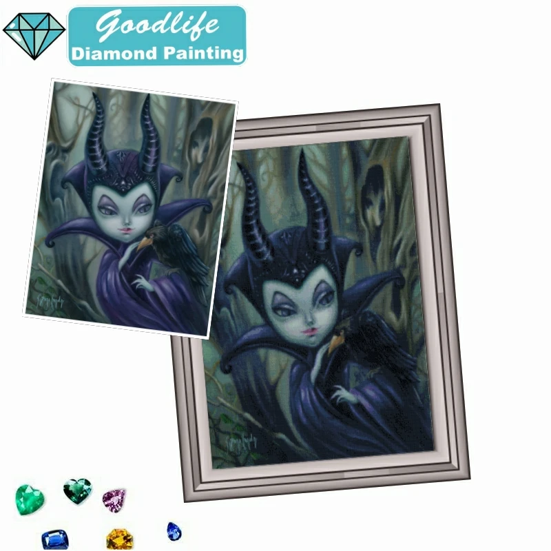 Maleficent 5D DIY Diamond Painting Drill Square/Round Embroidery Big Eyes Creepy Witch Raven Crow Mosaic Cross Stitch Home Decor