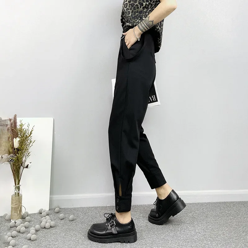 Fashion Women Black Harem Pants Korea Mid-waist Punk Pants 2024 Woman Vintage Solid Colors Trousers Spring Fall Body New Clothes