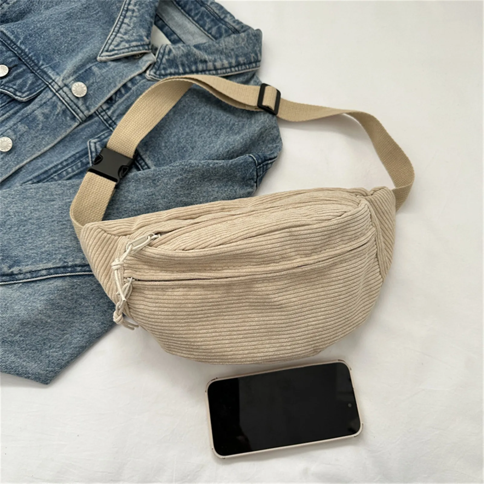 Corduroy Unisex Waist Bag Canvas Shoulder Crossbody Bags For Women Trend 2024 Men'S Sports Fanny Pack Phone Female Chest Bag