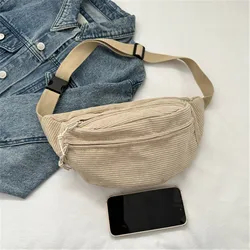 Corduroy Women Waist Bag Canvas Student Shoulder Crossbody Chest Bag 2024 Fanny Pack Fashion Phone Banana Female Bum Belt Bags