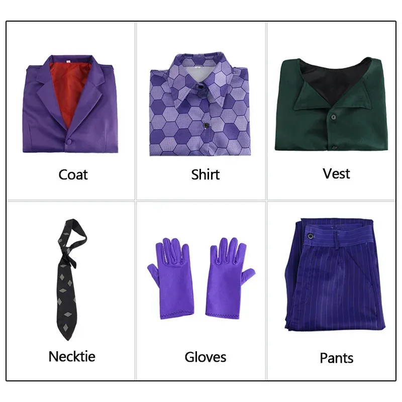 Didi 211 película Caballero Oscuro Joker Cosplay disfraz payaso abrigo camisa chaleco traje con corbata trajes murciélago conjunto completo Halloween C