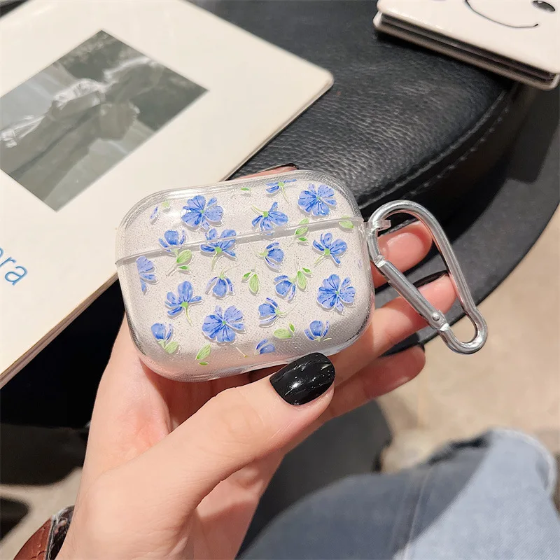 เคสหูฟัง TPU แบบนิ่มลายดอกไม้ INS สำหรับ airpods Pro รุ่น2ND กากเพชรส่องแสงเป็นประกายวิบวับ Air pods 1 2 3อุปกรณ์เสริมพวงกุญแจ