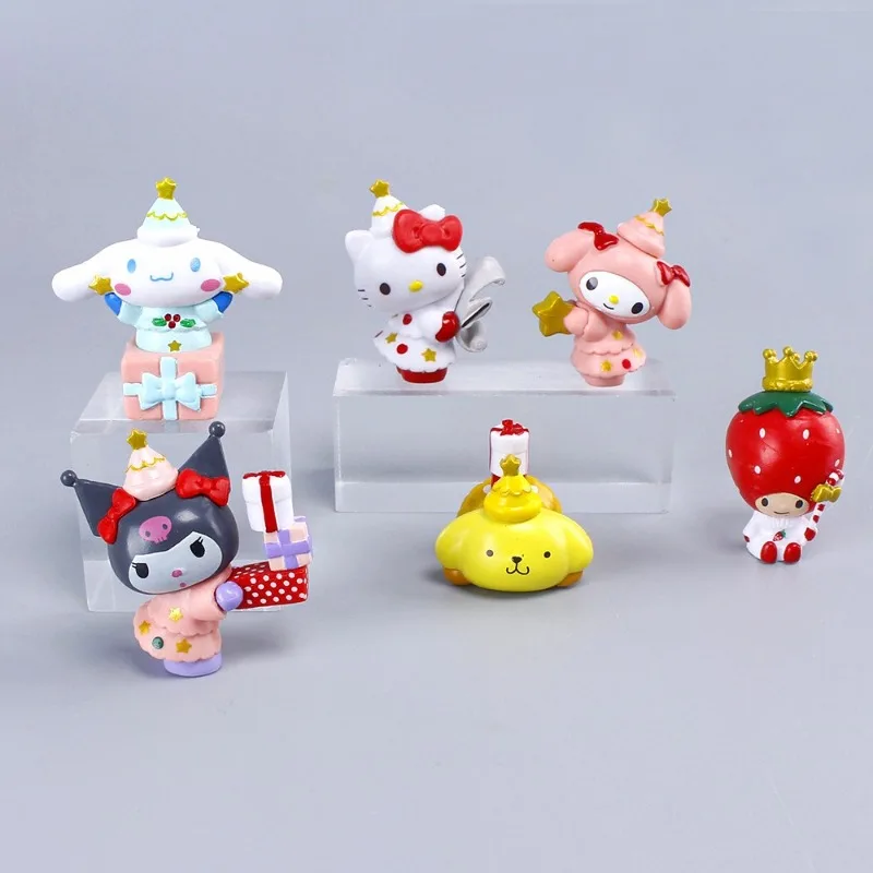 Sanrio boneka dekorasi Hello Kitty tokoh Anime Kuromi My Melody mainan imut Model dekorasi kue Figural hadiah ulang tahun anak