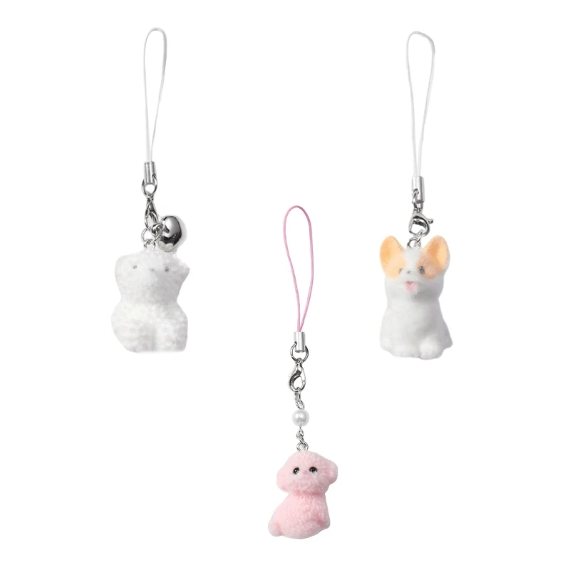 Pendant Plush Flocking Phone Charm Flocking Puppy Bear Mobile Pendant Soft Phone Hanging Decoration for Daily Use